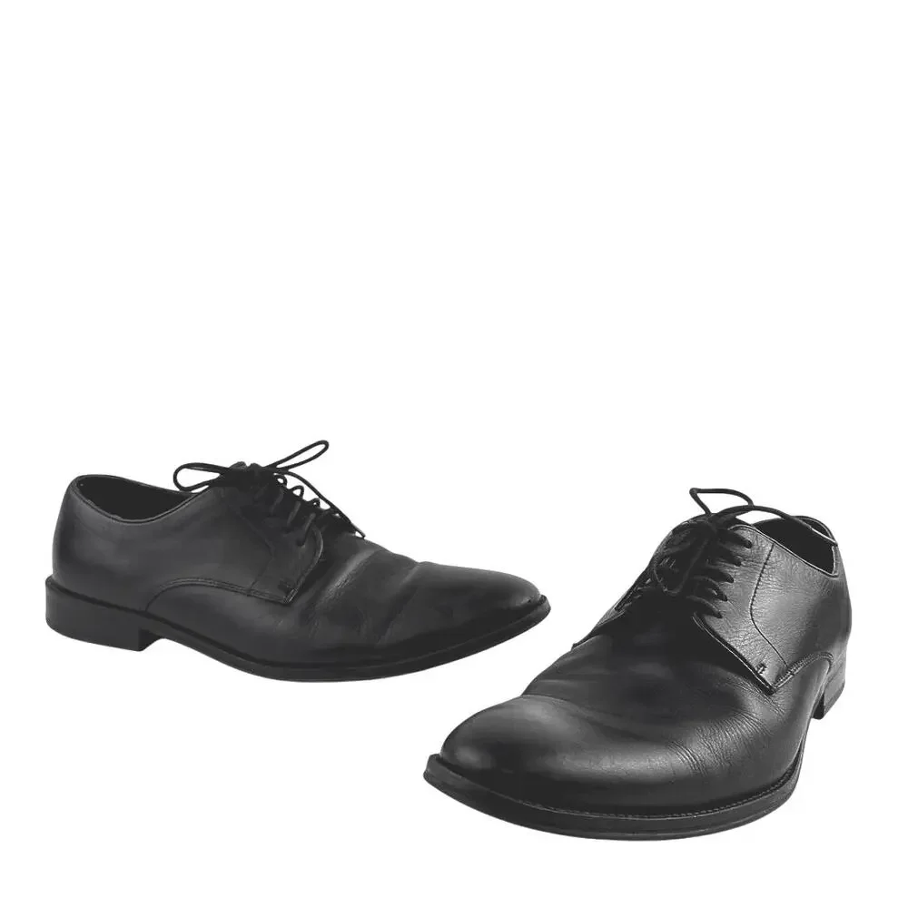 The Black Tux Men's Black Leather Low Top Almond Toe Lace Up Oxford Shoes 11